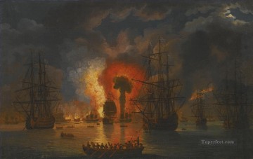 海戦 Painting - ジェイコブ・フィリップ・ハッケルト テュルキシェン・フロッテ・イン・デア・シュラハト・フォン・チェスメ 1771 年海戦